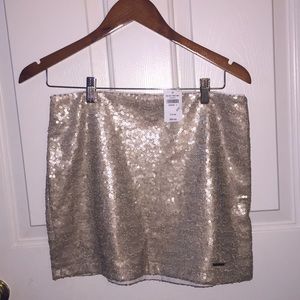 A&F sequin/glittter mini skirt in champagne/beige